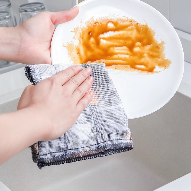 Estropajo de hilo de algodón con estampado de 3 piezas, trapo absorbente sin forro, para platos paño de cocina, toalla de limpieza de descontaminación