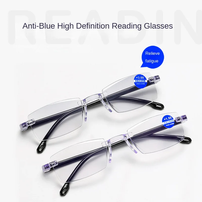 New Models Rimless Presbyopia Glasses Anti-Blue Light Presbyopia Glasses Resin High-Definition Elderly Presbyopia Glasses