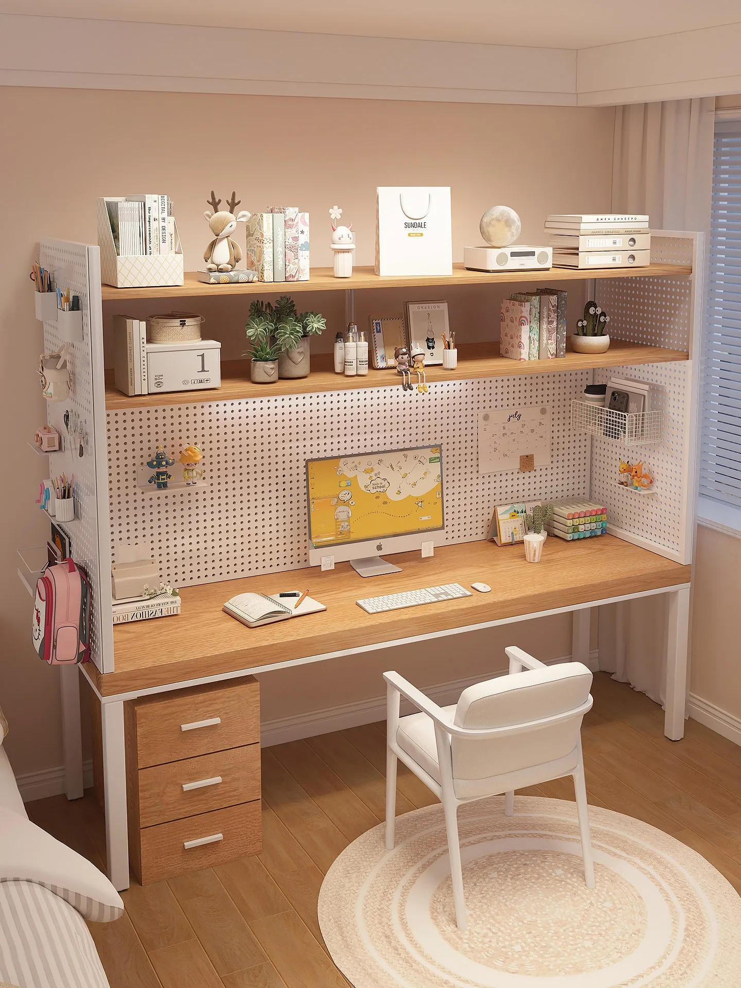 

Hole board Solid wood desk Bookshelf Integrated bedroom against the wall Computer table Children's study table Long workbench Wo