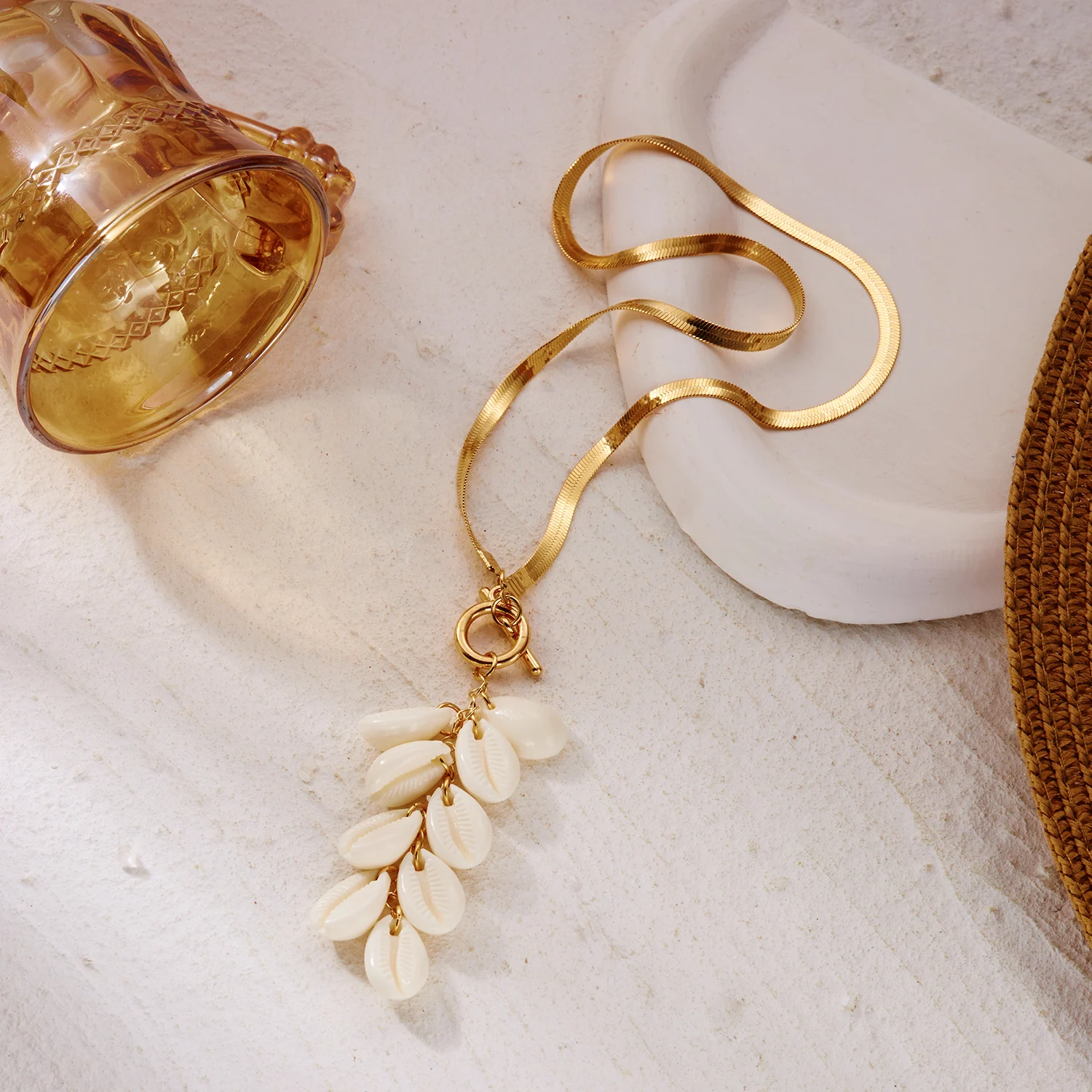 Trendige Muschel-Perlen-Anhänger-Halsketten für Frauen, Einfache Flache Schlangenkette, Quasten-Choker-Halskette, Sommer-Strand-Schmuck-Geschenk – Detail 5