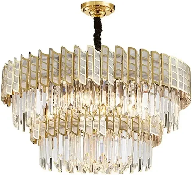 

GHJUYIOL YECTSKI Nordic Light Luxury Crystal Chandelier, Double-Layer Round Raindrop Pendant Lamp Adjustable Interior Decorative