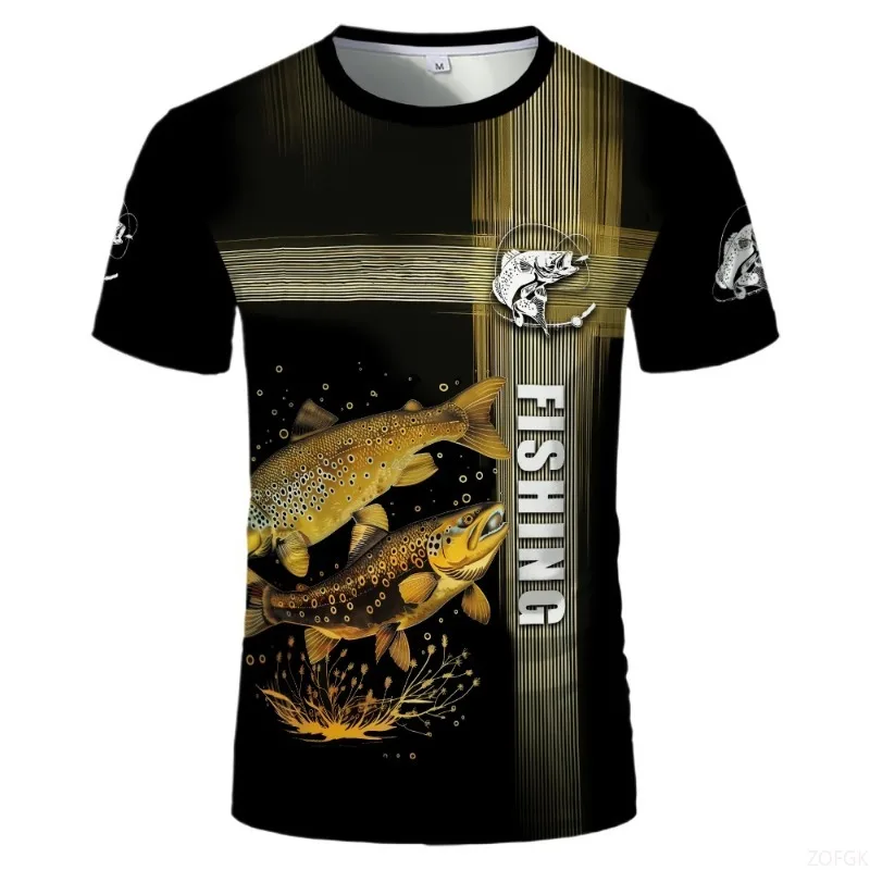 تي شيرت صيفي جميل على شكل سمكة صغيرة ورقبة دائرية وأكمام قصيرة للرجال والنساء