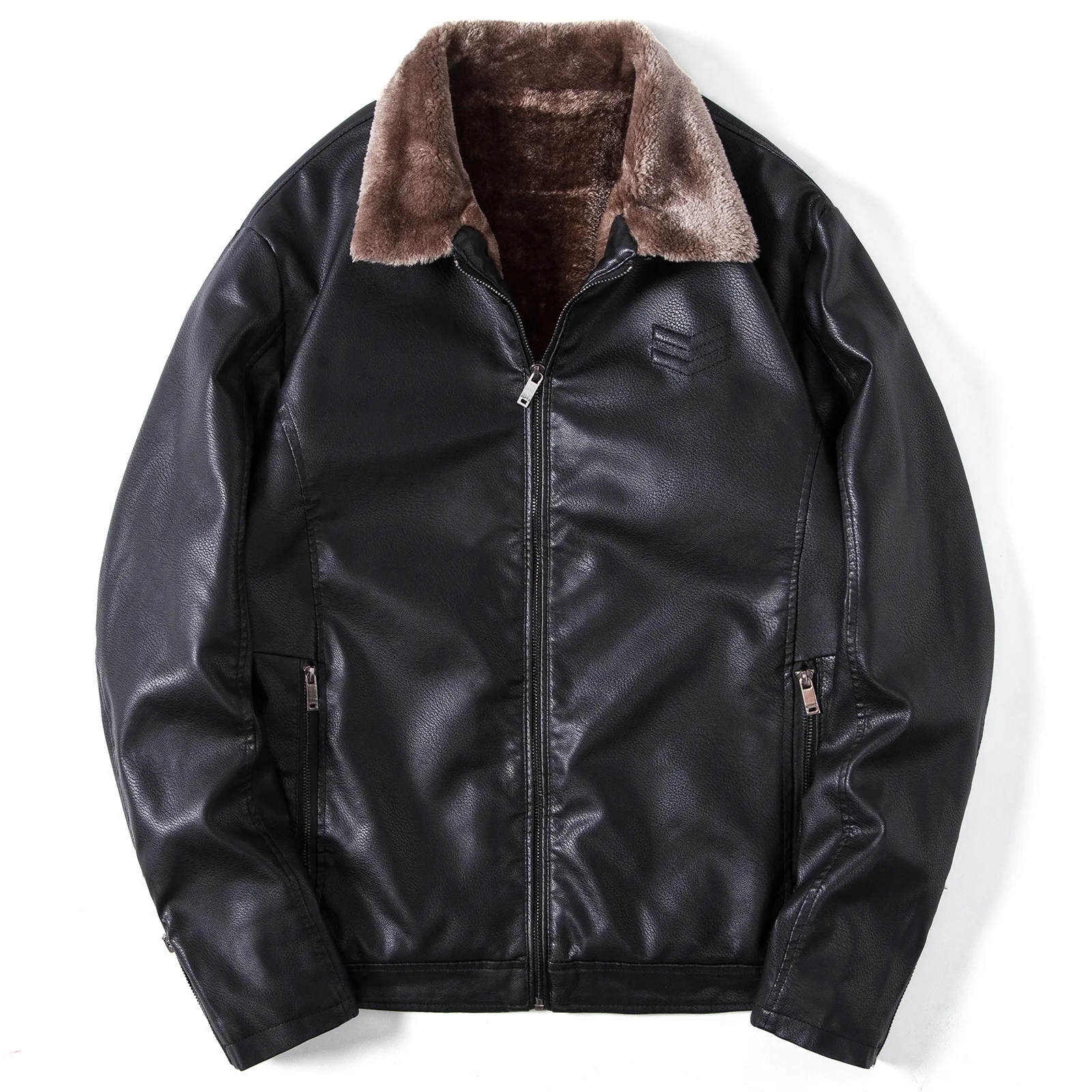 

Mens PU Leather Vintage Jackets Fleece Multi-pocket Male High Quality Classical Mens Winter Autumn Fur Collar PU Leather Jacket