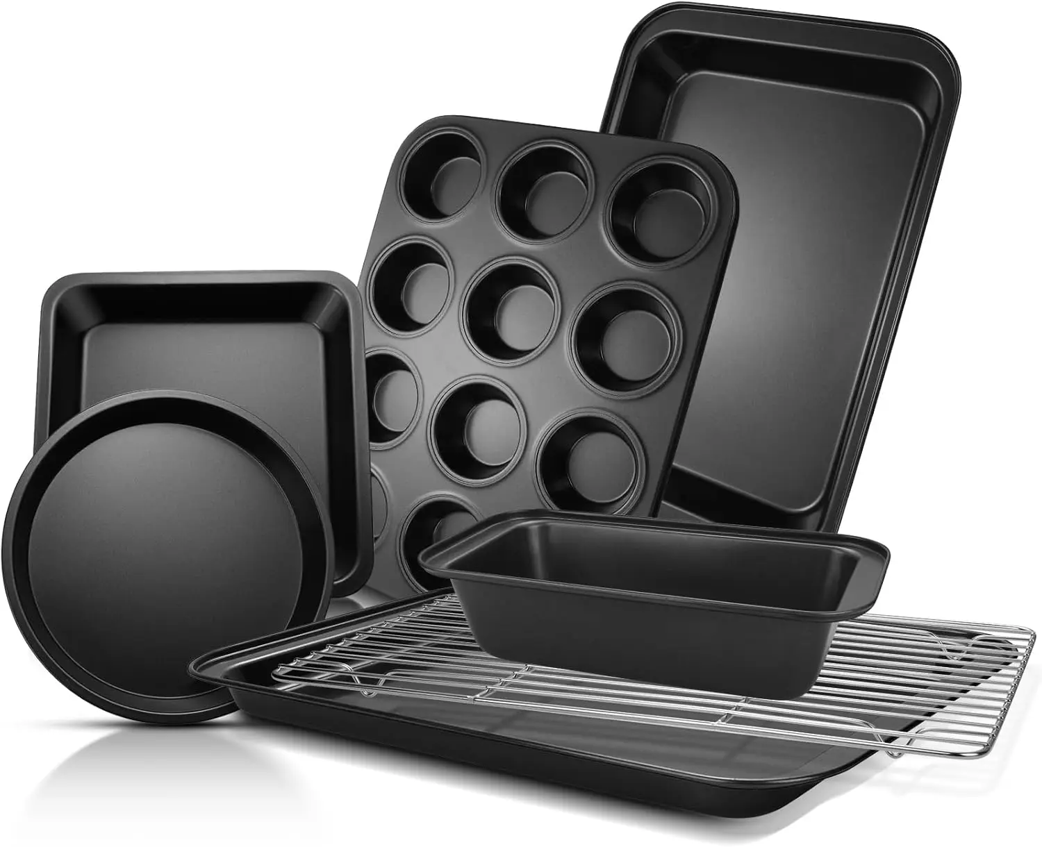 

Bakeware Sets, Baking Pans Set, Nonstick Oven Pan for Kitchen with Wider Grips, 7-Piece with Round/Square Cake Pan, Loaf