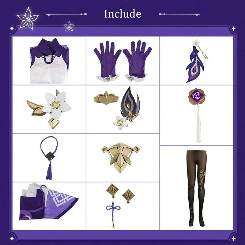 qq023Keqing Cosplay Costume with Headwear Ke Qing Wig Shoes Women Girl Dress Uniform Set Halloween Carnival Party Role Play Outf