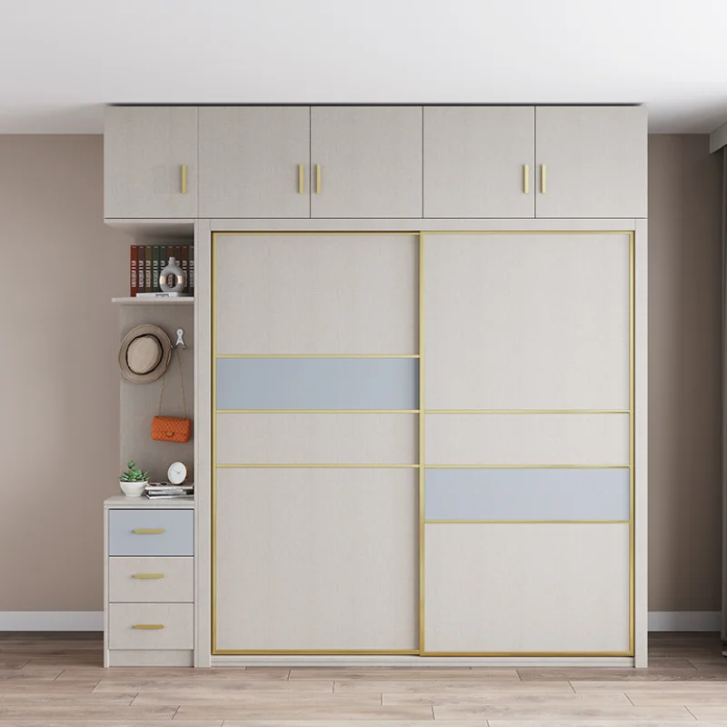 The product can be customized.Solid wood sliding door wardrobe, simple modern home bedroom cabinet, light luxury overall l