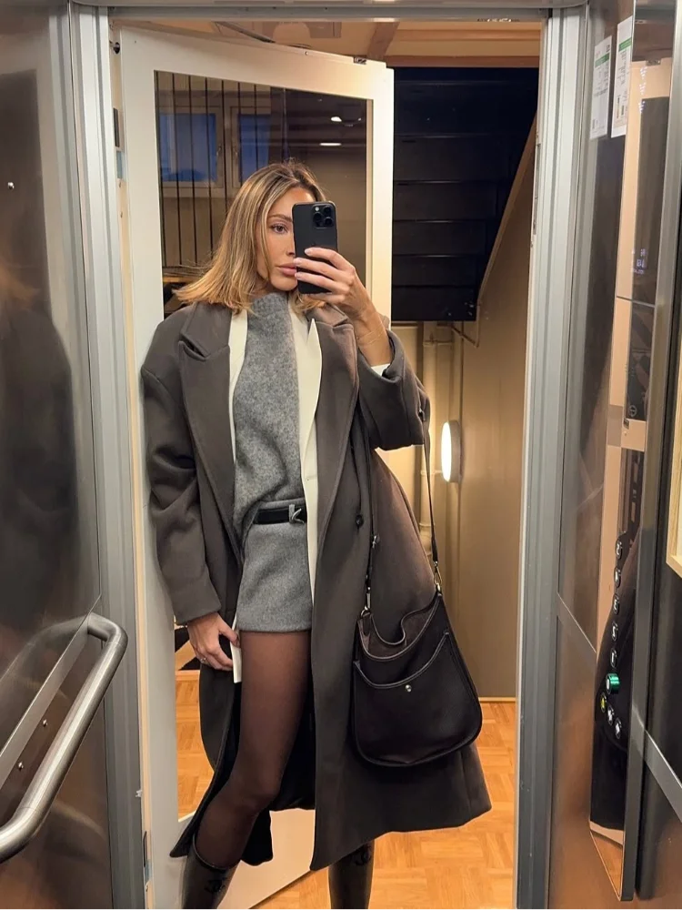 

Women's Long Double-breasted Coat Casual Straight Overcoat Vintage Streetwear Office Ladies Lapel Coat Autumn Winter New