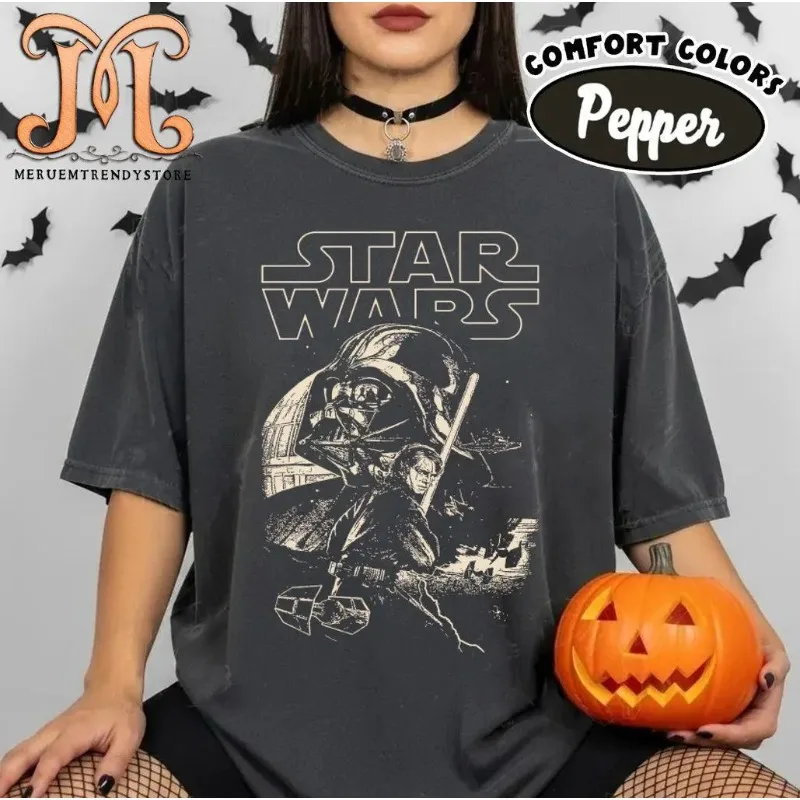 เรโทร สตาร์ วอร์ส อนาคิน สกายวอล์คเกอร์เสื้อยืดโฟร์ซีซั่นส์ใหม่ผู้ชายและผู้หญิงผ้าฝ้ายแท้ลำลองแฟชั่นสตรีทแวร์