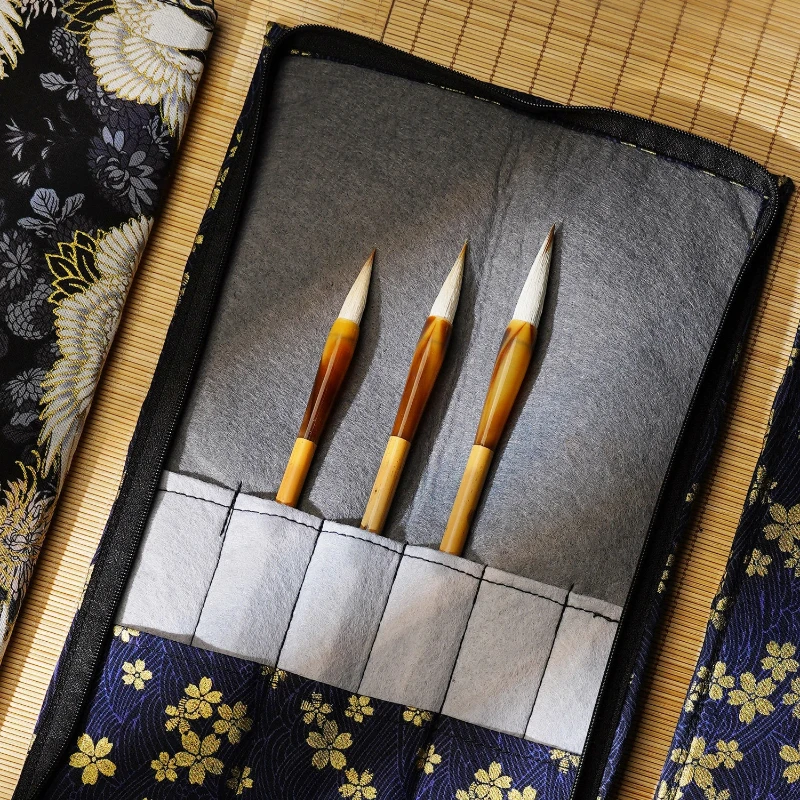 Portable Zipper Calligraphy Brush Roll Up Pouch Chinese Ink Painting Storage Bag For Primary School Students Studying Supplies
