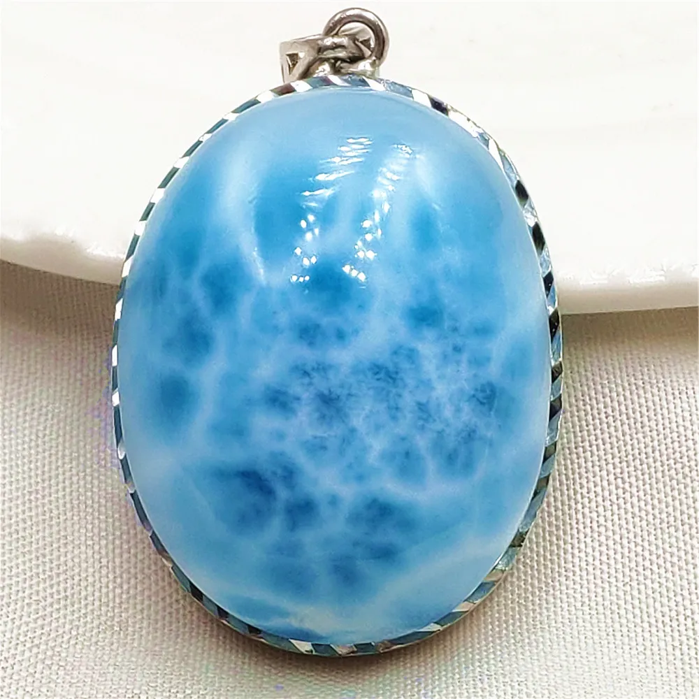 

Натуральный синий ларимар, овальный большой кулон для женщин и мужчин, ларимар, большой размер 28x22x12 мм, серебро 925, модные ювелирные изделия, драгоценный камень AAAAAA