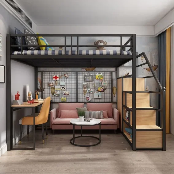 

Thickened Iron Simple Modern Storage Height Saving Space Custom Two-story Loft Bedpromote sales
