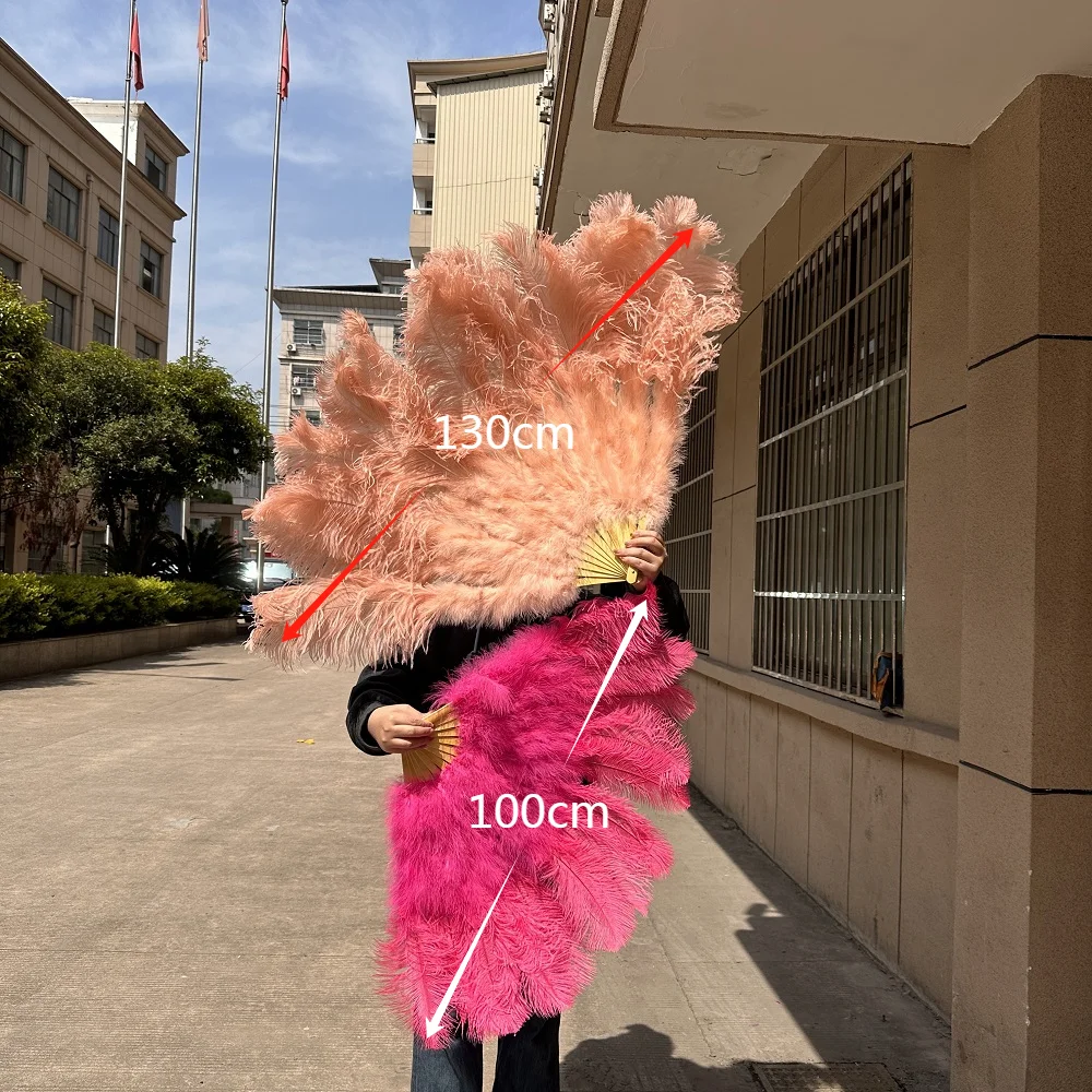 

13 Bone Ostrich Feathers Fan Multicolor Carnival Party Wedding Celebration Belly Dance Show DIY Decoration Plumes Fan