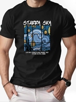 Men's T-Shirt 100% Cotton Oil Painting Pattern Print Summer Oversized Round Neck Breathable Casual Short Sleeve Fashion T Shirt