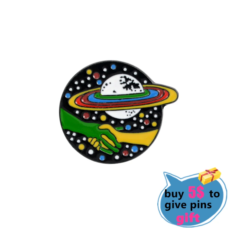 Wholesale Alien Collection Enamel Pins UFO Planet Flower Pizza Alien Brooches Outer Space Universe Cosmic Badges Gift for Friend