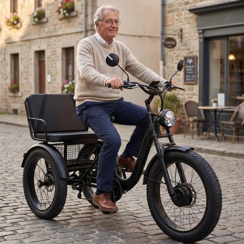 24-Zoll 750W 48V 3-Rad-Elektrofahrrad für Familien, Fat-Tire-Elektro-Dreirad für Erwachsene mit Beifahrern, Elektrofahrrad für Offroad-Fahrten