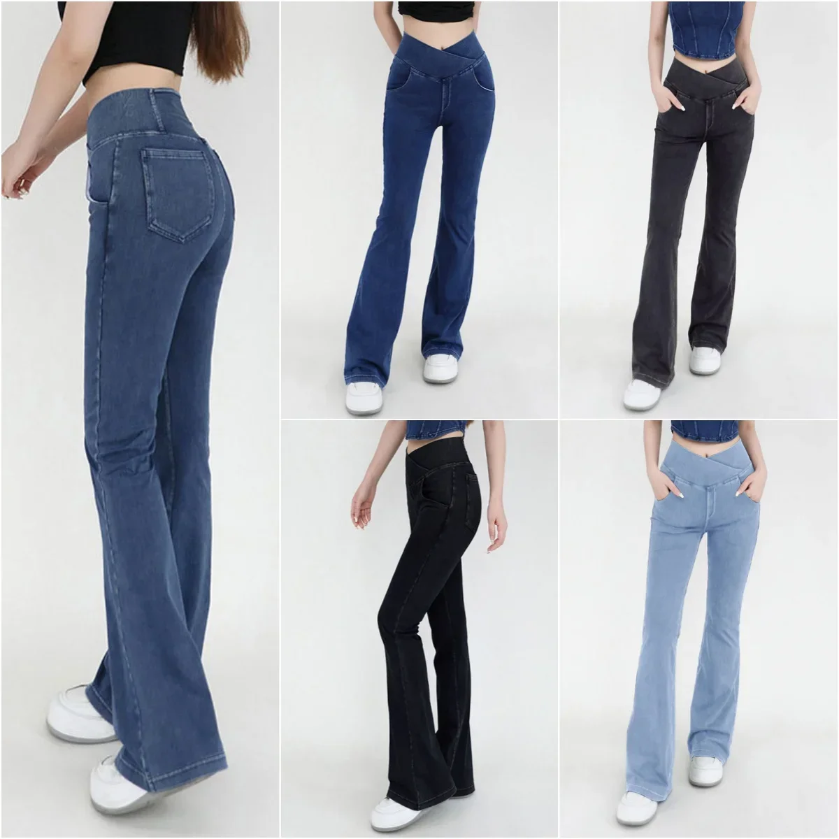 Women Flare Pants 4 Way Stretch Sports Casual Denim Jeans Fitness Bell Bottom Trousers Elastic Gym Pants Plus Size Women Pants