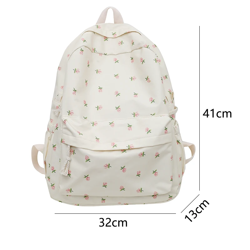Estudante coreano mochila escolar floral branco sacos de escola para meninas adolescentes bonito mochila feminina marca saco de livro náilon