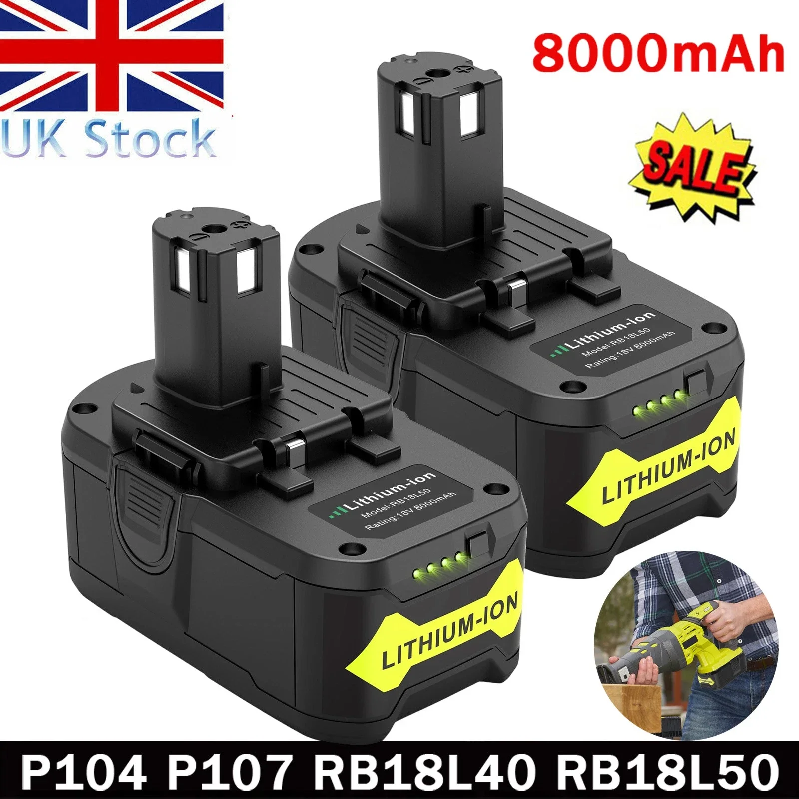 Für Ryobi 18V Akku 8,0Ah Lithium-Ionen Ersatzakku für P108 P107 P105 P104 P103 P102 Elektrowerkzeuge Batterie