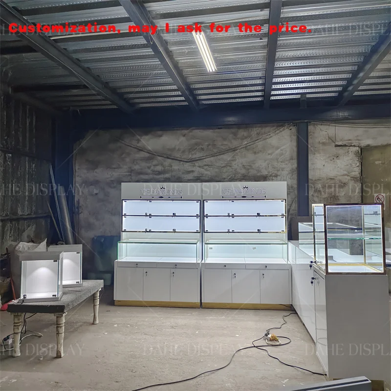 custom.Style Custom Full Store MDF Cabinets Jewelry Glasses Full Showcases with LED Light Display Racks