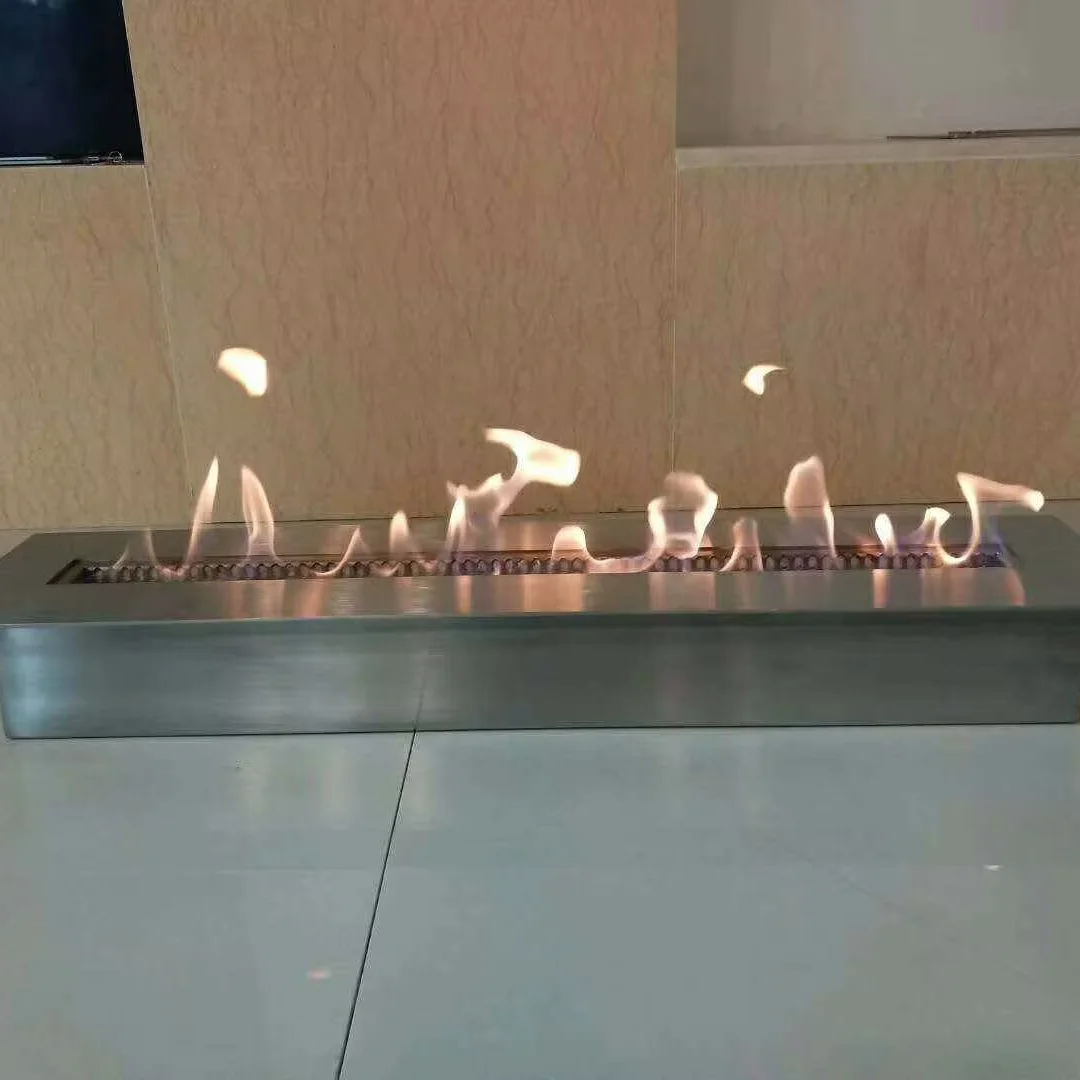 Bio Ethanol Fireplace, 700x250x240mm 304 Stainless Steel, Remote Controlled, Linear Smokeless Wall Insert, Indoor Ethanol Heater