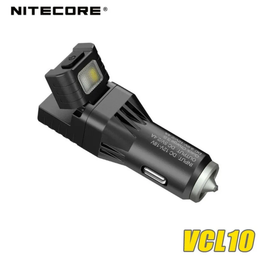 Original NITECORE VCL10 All-in-one USB Car Charger QC 3.0 Fast Charge Adapter LED Emergency Breaker Light Glass