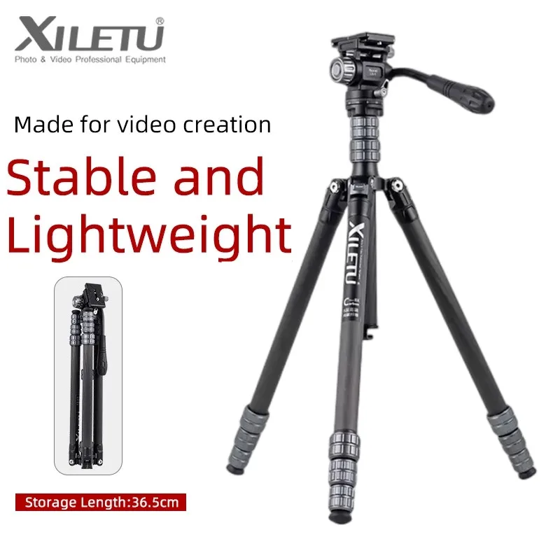 XILETU X224C+LS1 Professional Carbon Fiber Camera Tripod Handle Hydraulic Damping Pan-tilt Outdoor Photography Portable Bracket