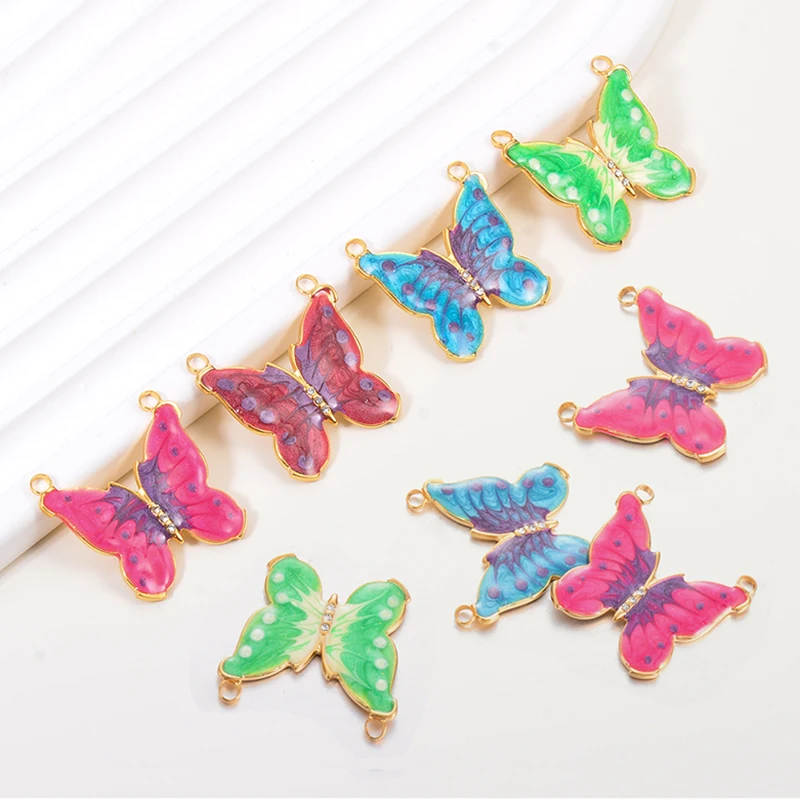 

2pcs Stainless Steel 2 Holes Butterfly Connect Charms Colorful Enamel Pendants Diy Jewelry Making Necklace Earrings Accessories