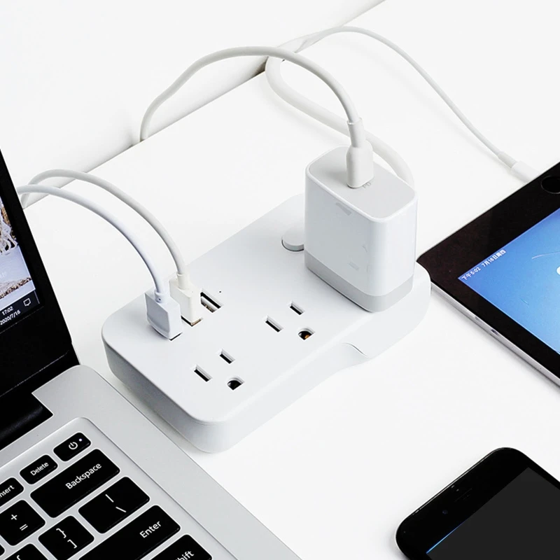 Multifunctional 6 Slots Outlets Power Strip with 1.5m/5ft Extension Cord Fast Charging USB and 3-Hole Sockets Electrical Sockets