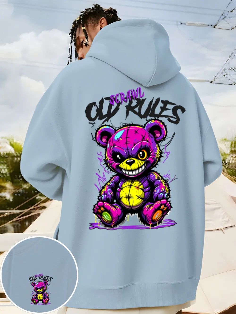 Neuer Herbst-Hoodie für Herren im europäischen und amerikanischen Stil mit Horror-Bären-Buchstaben-Print, bequem, weich, für Outdoor und Streetwear – Detail 9