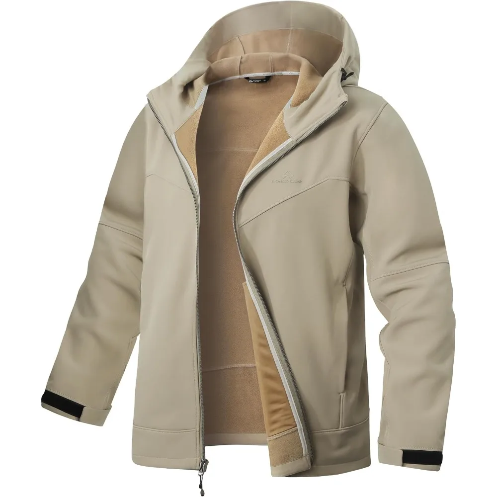 Pioneer Camp Men's Softshell Jacket with Hood Fleece Lined Water-resistant Soft Shell Winter Jacket Windbreaker Hiking Travel