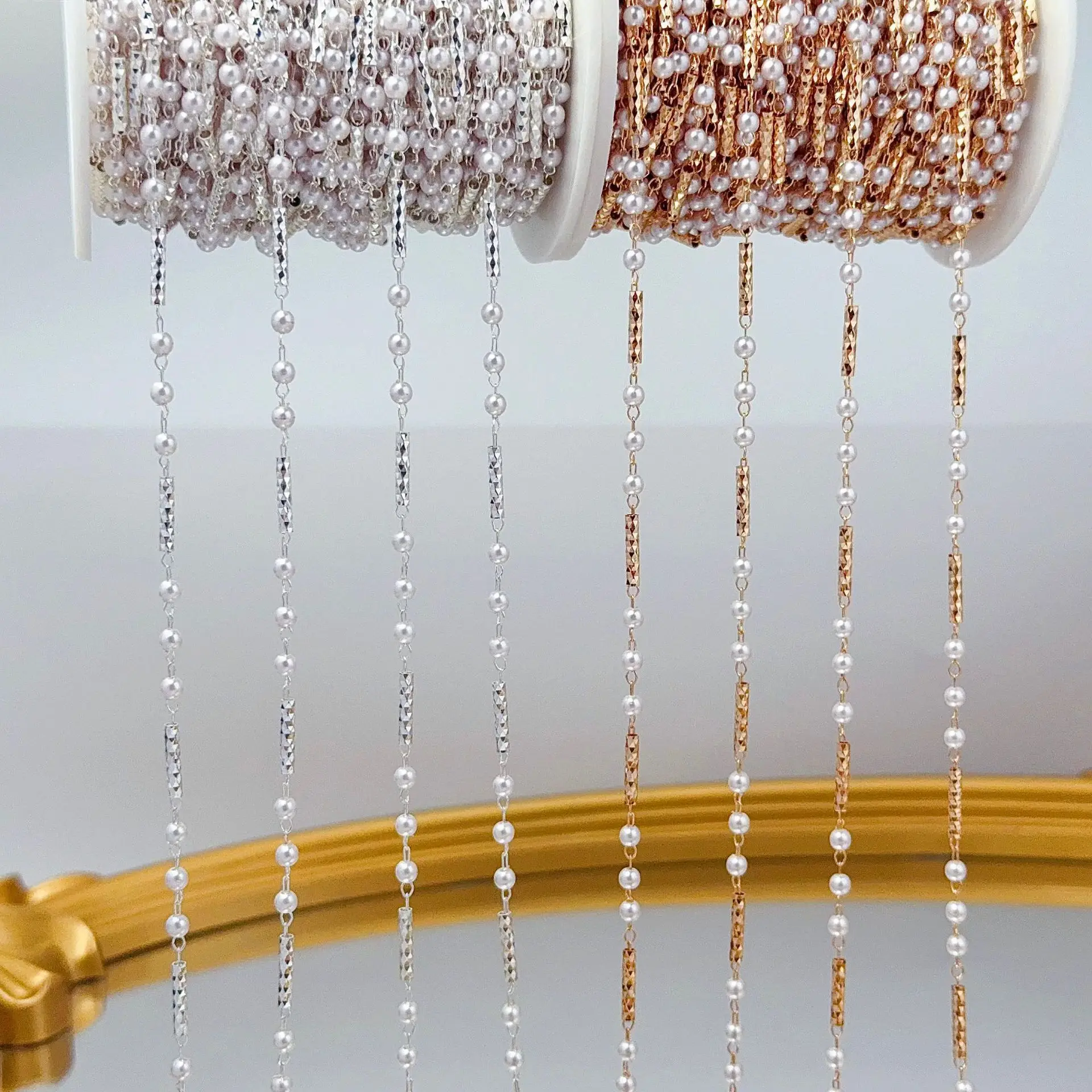 0.5/1/2M Copper Tube Pearl Chain Retro DIY Hair Accessories Clothing Tassel Chain Jewelry Making Accessories Chain Wholesale