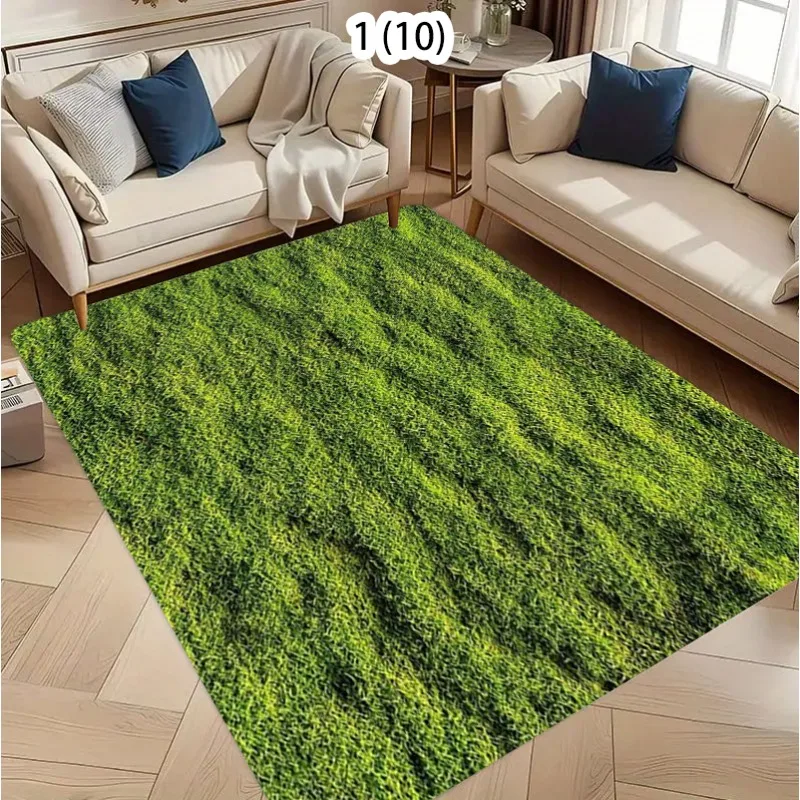 Nature Wild Grass Floor Rug Art Painting Girl Pattern Non Skid Mat Green Scenic Decorative Carpet for Home Living Space
