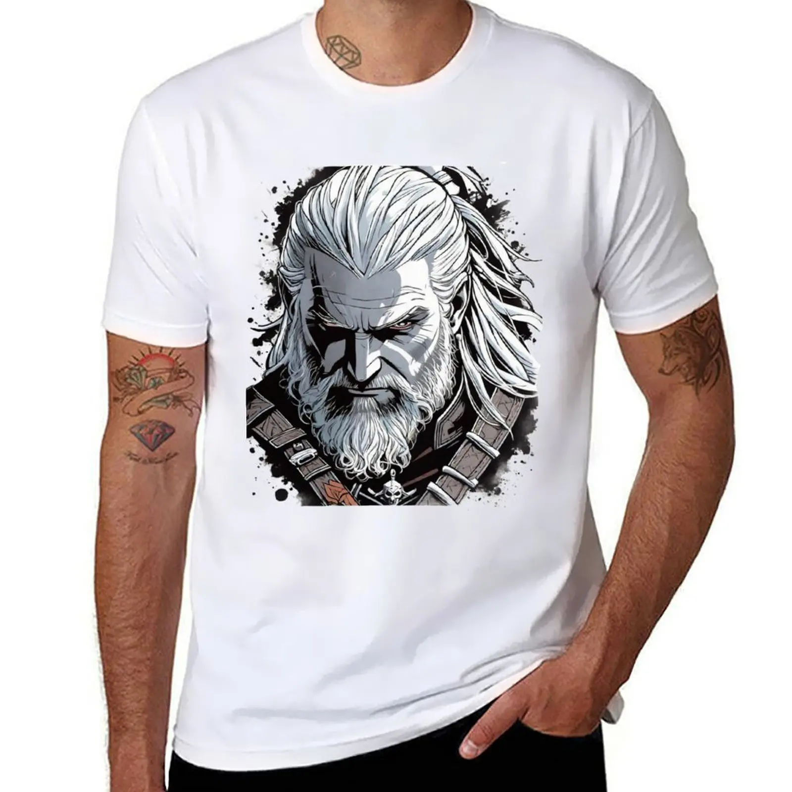 

Geralt of Rivia animated T-Shirt t shirt men 100% cotton luxury brand funny t shirts man T-Shirt