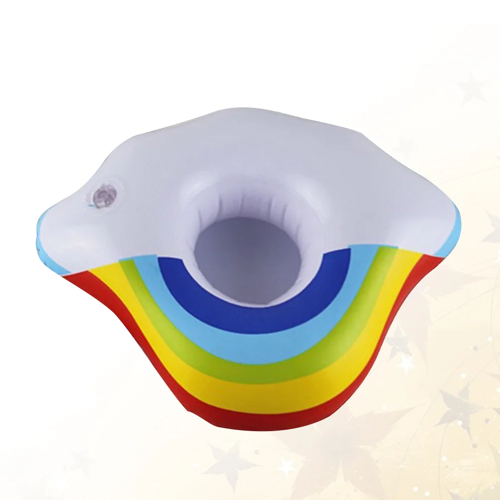 ที่วางแก้วน้ำรูปเมฆสีรุ้งแบบเป่าลม 4 ชิ้น ทำจากพีวีซี สำหรับงานปาร์ตี้ริมสระน้ำ ชายหาด สำหรับเด็กและผู้ใหญ่