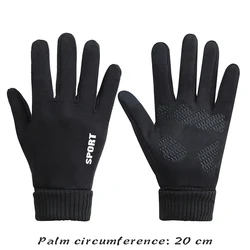 High quality men women winter suede gloves fur lining hand warmer touch screen anti-slip 2023 motorcycle and bike gloves - black