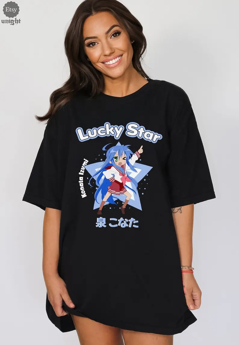 Unisex Lucky Star Galaxy T-Shirt - Manga Charm, Anime Sparkle, Konata Style, Kagami, Tsukasa Trend, Miyuki Appeal, Otaku Chic