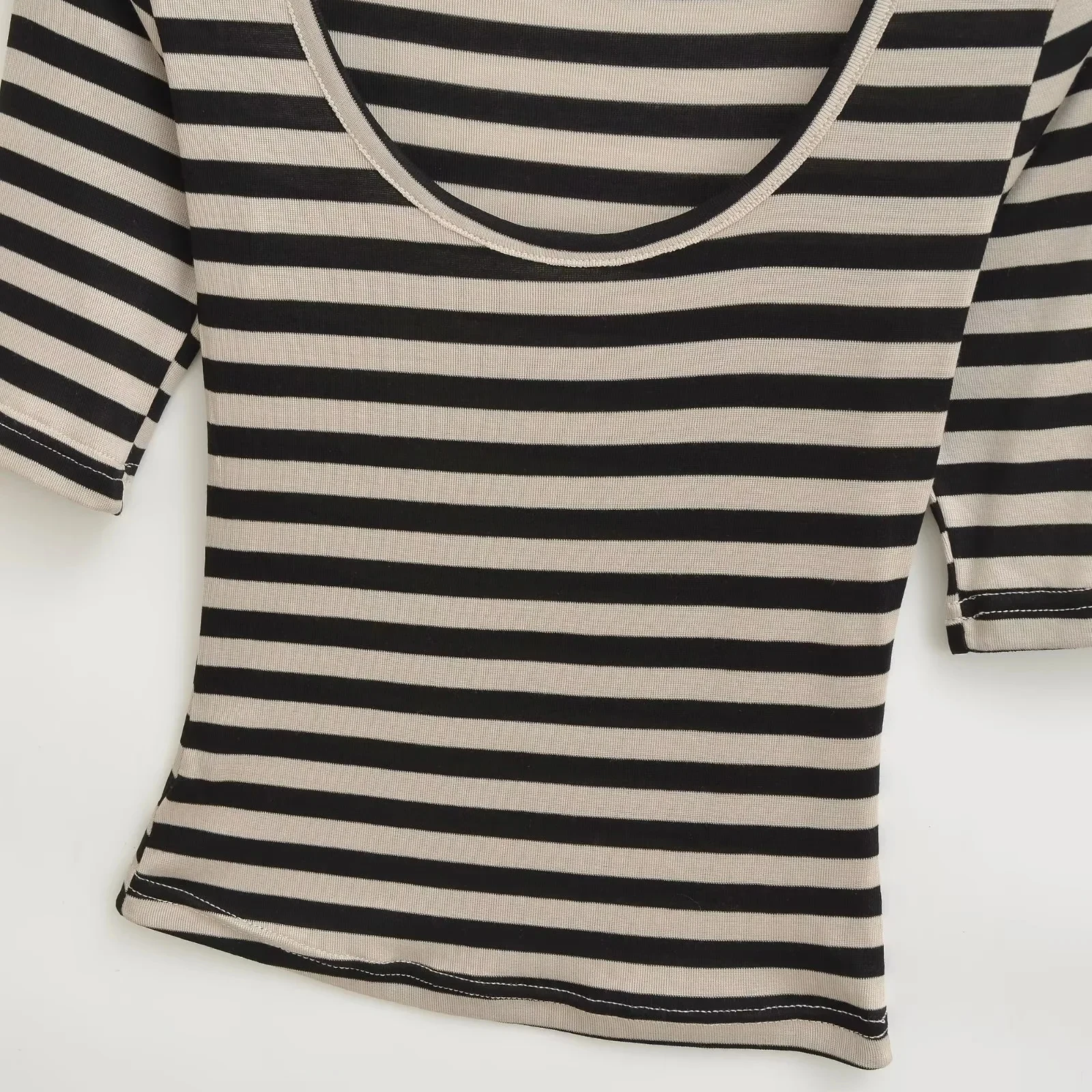 تي شيرت نسائي Pure Desire Sle بقصة ضيقة مخطط U-Ne تي شيرت ort Sve صيفي قاعدة عصرية irt عالي الخصر ريترو Sle