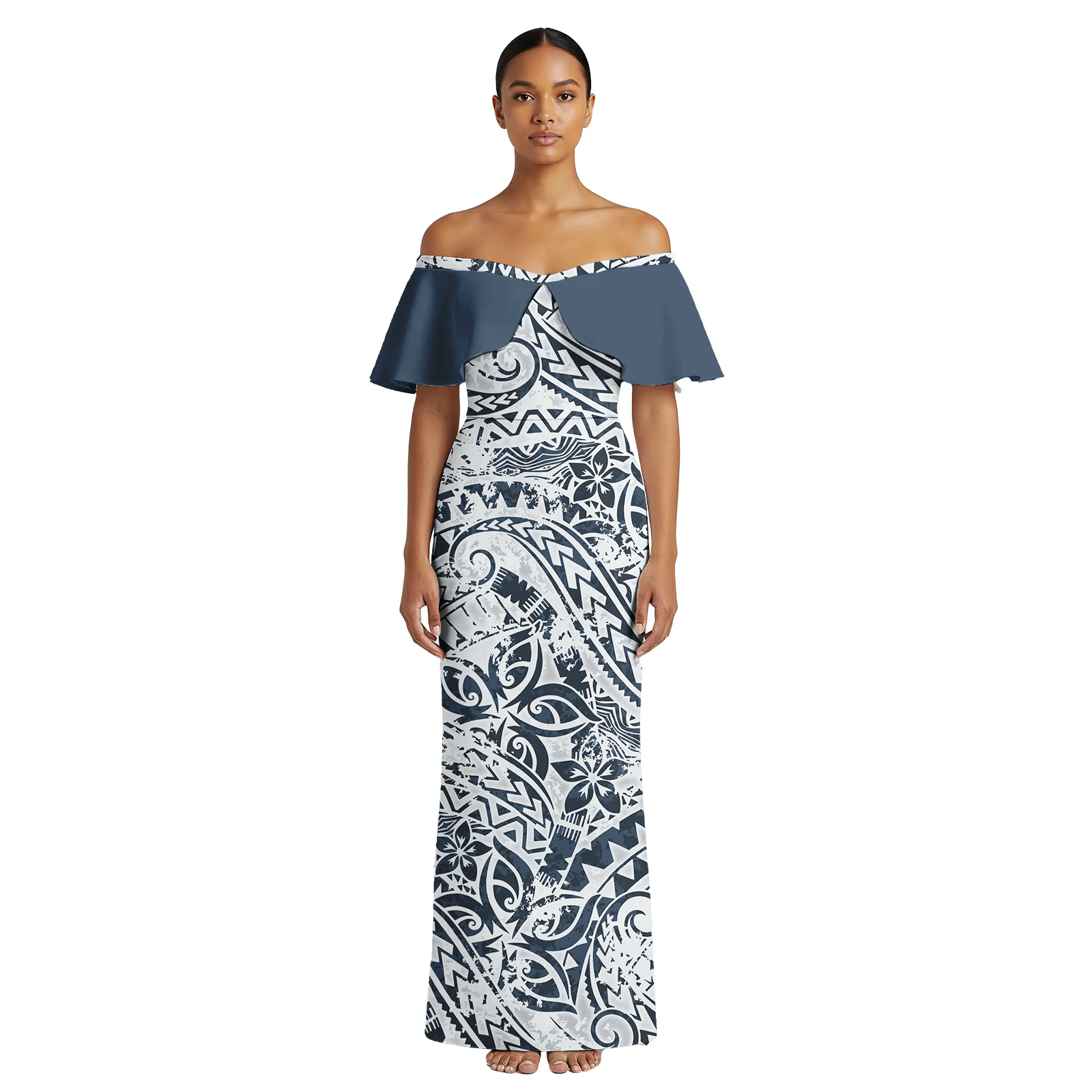 Plumeria Print Custom Logo Clothing Samoan Casual Beach Lady Maxi Skirts Polynesian Plus Size Ladies Wear Women's Aloha Dresses