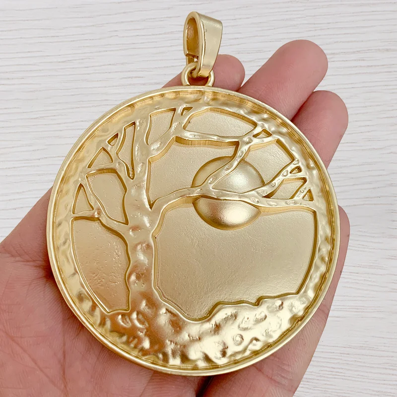 1pc Genuine Gold Color Large Bohemia Round Medallion Charms Plated Boho Pendants for DIY Necklace Jewellery Making Finding