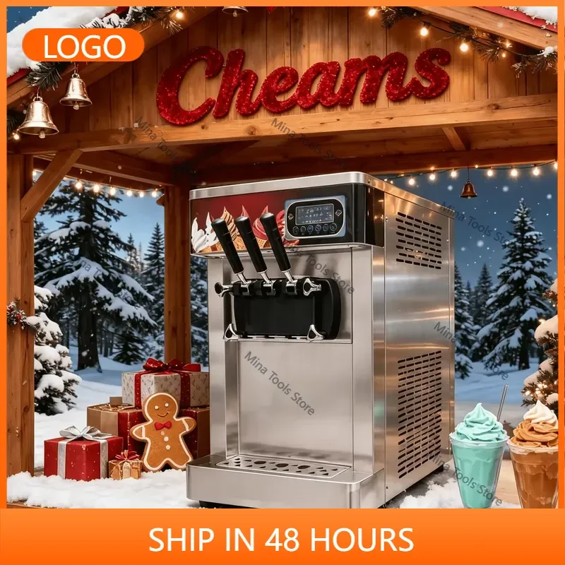 Commercial 2+1 Multi-Flavor Milk-Based Soft Serve Ice Cream Frozen Yogurt Machine Stainless Steel Large Capacity 7L*2 Hoppers