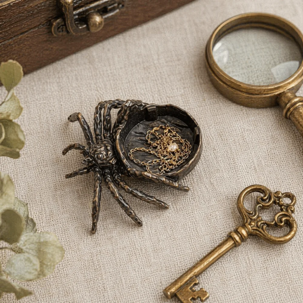 Vintage Spider Shaped Jewelry Tray Alloy Exquisite Crystal Ball Stand Decoration Gothic Candle Holder Aroma Holder Tray