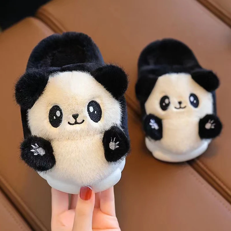 2023 New Cute Children's Cartoon Panda Winter Slippers Comfortable Warm Cotton Shoes Boys Girls Indoor Home Fluffy Slippers