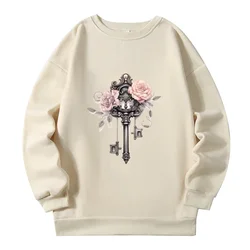 Sudadera con estampado de albaricoque para mujer, suéter cálido de talla grande, moda divertida, novedad de primavera y otoño, 2024