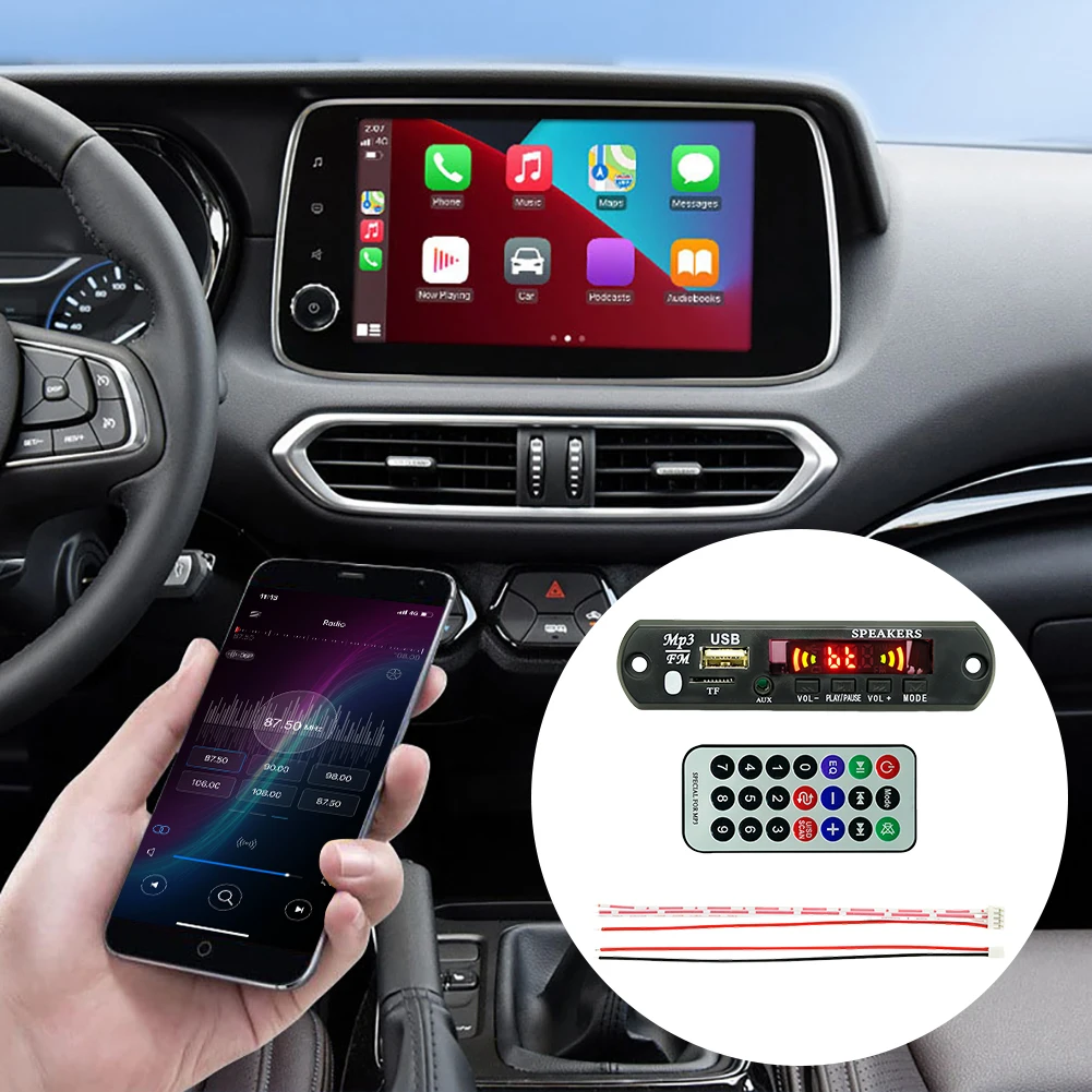 Placa decodificadora Bluetooth 5.0 MP3 WMA com rádio FM Controle remoto USB TF Áudio sem perdas para carros