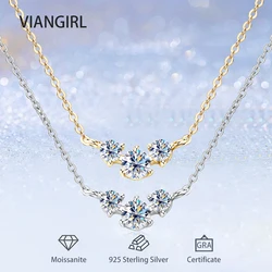 Trendy 0.5cttw Moissanite Three Stone Pendants Necklace for Women 925 Sterling Sliver Plated 18k White Gold Fine Jewelry Gifts