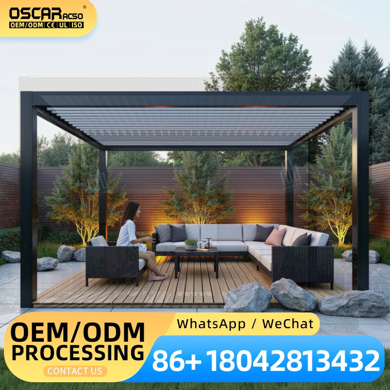 4*6m Luxury Modern Outdoor Adjustable Aluminum Roof Shutter Led Louvered Pergola for Garden Patio Terrace pergola