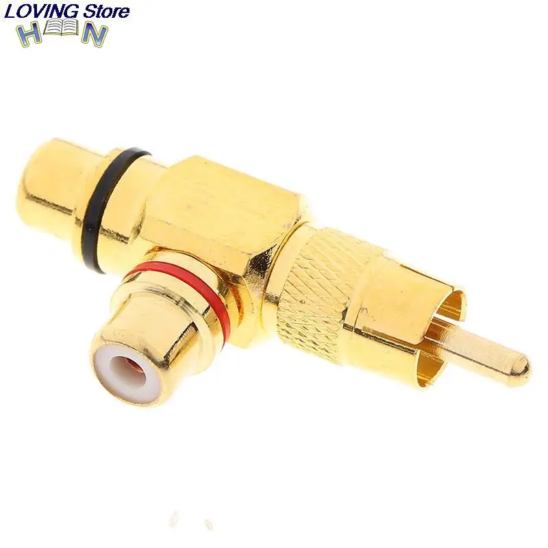 1Pc Gold Plated RCA Male to 2 Female RCA Splitter Adapter AV Video Audio T Plug RCA 3 way Plug R Connector New