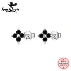 TrustDavis real Fashion 925 Sterling Silver Sweet Mini Colour Flower CZ Stud Earrings For Women Wedding Fine Jewelry DB1251