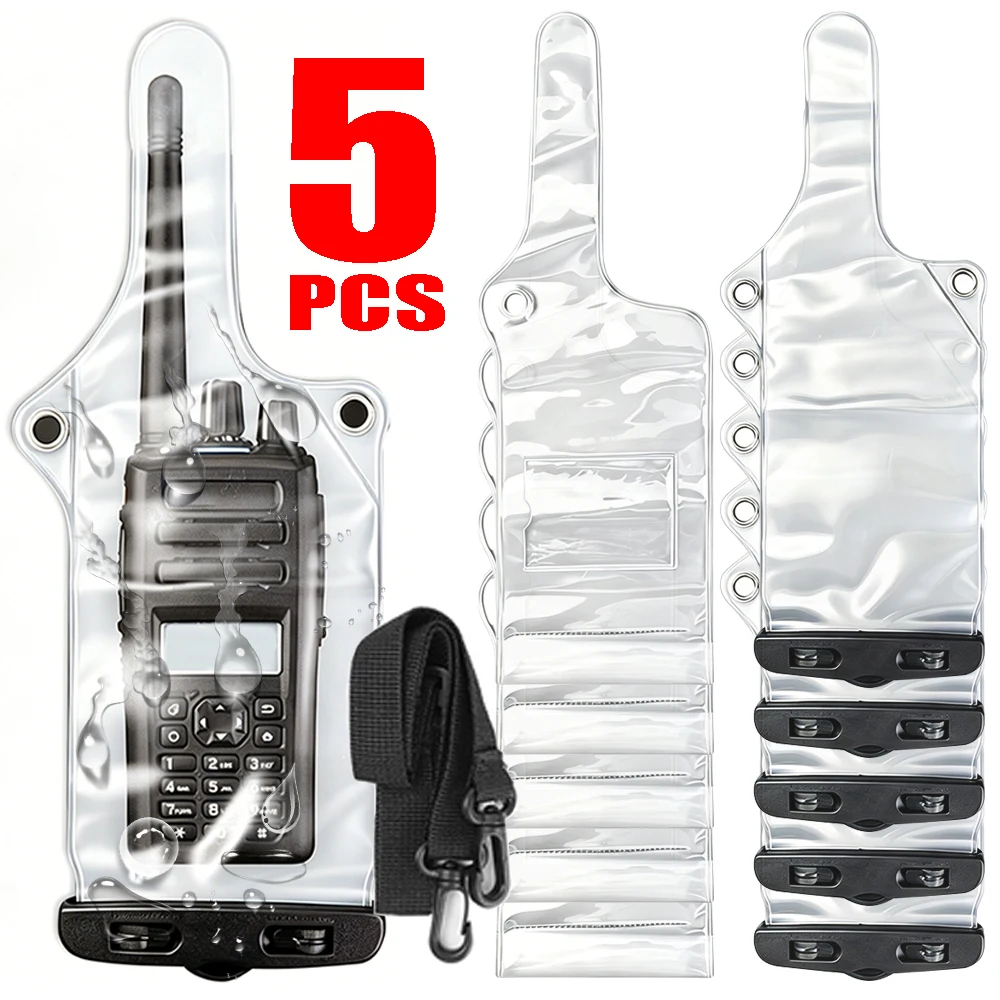 1-5Set Universal Handheld Radio Waterproof Bag for Kenwood ICOM TYT Wouxun Walkie Talkie Full Protector Cover Pouch with Lanyard