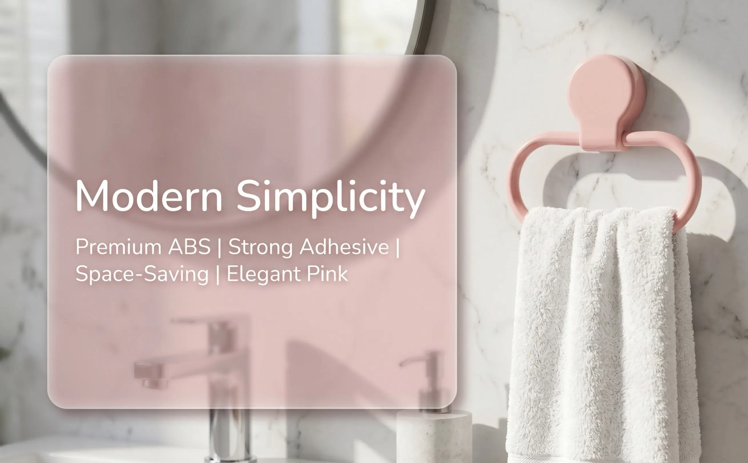 Premium ABS Self-Adhesive Towel Ring No Drilling Required for Bathroom Kitchen Use Easy Peel and Stick Towel Holder Pink